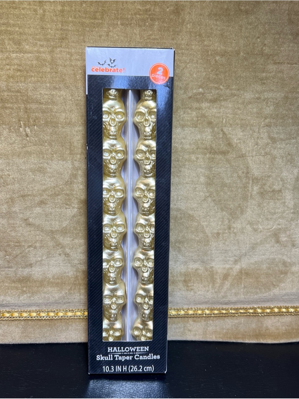 Halloween Taper Candles Stacked Gold Skulls 10.3" Set of 2 Way to Celebrate